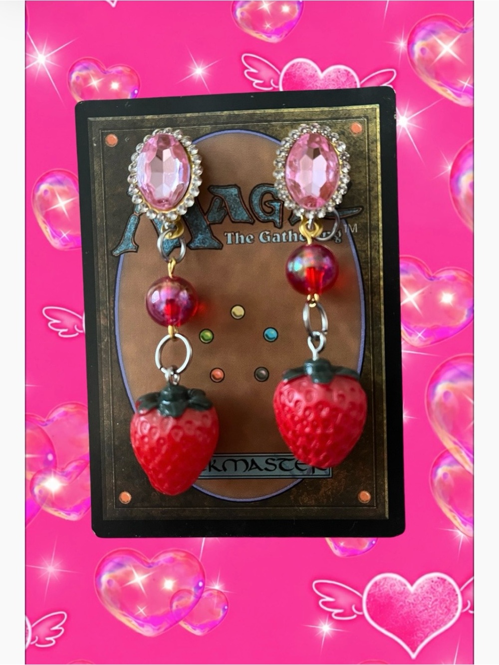 Strawberry pink gem earrings